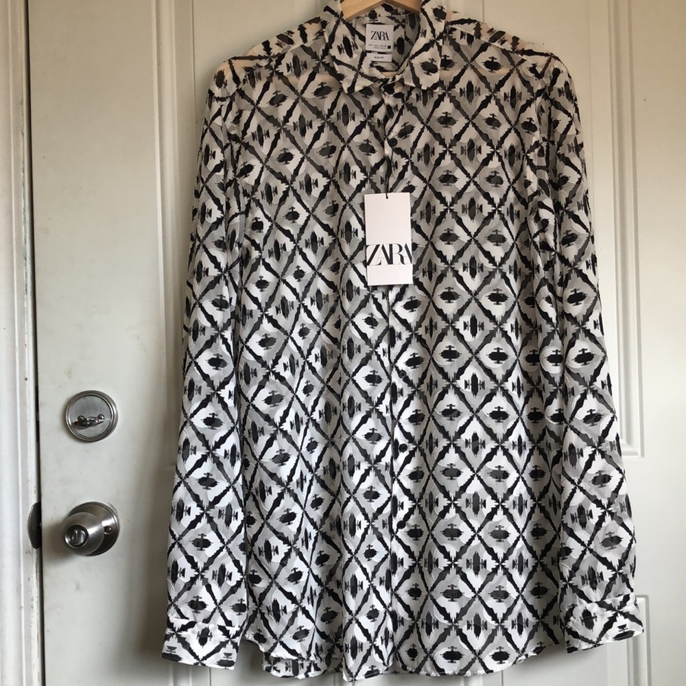NWT ZARA SLIM FIT MEN DRESS SHIRT BLACK AND WHITE SIZE L
